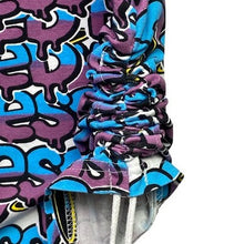Load image into Gallery viewer, On Fire Dress Womens Large Blessed Graffiti Ruched Side Bodycon AOP Streetwear
