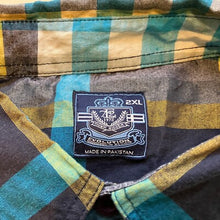 Load image into Gallery viewer, Evolution Shirt Mens 2XL Blue Plaid Academia Preppy Patch Think Outside the Box
