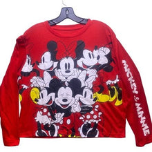 Load image into Gallery viewer, Mickey &amp; Minnie Mouse Shirt Womens Extra Large AOP Spell Out Sleeve Hit Cropped

