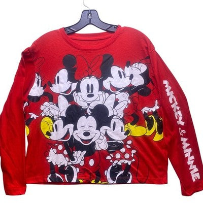 Mickey & Minnie Mouse Shirt Womens Extra Large AOP Spell Out Sleeve Hit Cropped