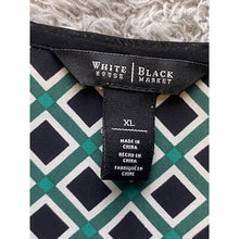 Load image into Gallery viewer, White House Black Market Blouse Extra Large Geometric Black &amp; Green Old Money
