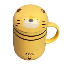 Load image into Gallery viewer, Ceramic Tiger Mug w/ Lid Soup Cup Hot Liqiud
