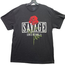 Load image into Gallery viewer, Savage Shirt Mens Large Black Spell Out Rose Grunge Everyday Streetwear
