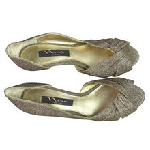 Load image into Gallery viewer, Nina New York Shoes Womens 7M Gold Glitter Open Toe Heels Cocktail Festival
