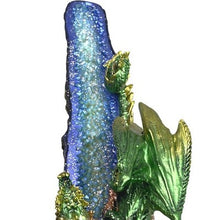 Load image into Gallery viewer, Dragon Incense Burner Holder Fantasy Green Metallic Blue Crystal Resin
