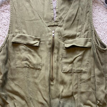 Load image into Gallery viewer, Olive &amp; Oak Romper Womens Small Army Green Utility Drawstring Sleeveless Rayon
