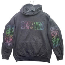 Load image into Gallery viewer, Bermuda Hoodie Mens Medium Rainbow Spell Out Sleeve Hits AOP Grunge Streetwear
