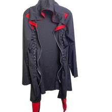 Load image into Gallery viewer, Hooded Cloak Womens Large Red Black Grommets Lace Up Gothcore Gothic Shirtdress
