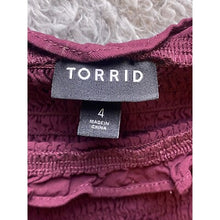 Load image into Gallery viewer, Torrid Crop Top Womens 4 Ruffle Smocked Square Neck Puff Sleeve Maroon Fairycore
