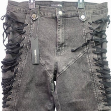 Load image into Gallery viewer, Fashion Nova Jeans Womens 2XL Black Lace Up Flare Pants Stretchy Grunge NWT

