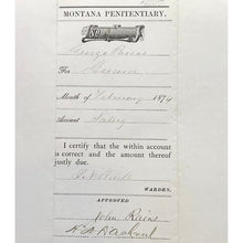 Load image into Gallery viewer, 1874 Montana Penitentiary Salary Document Old West History Jail Guard Ephemera

