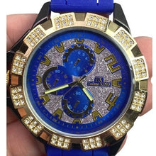 Load image into Gallery viewer, Techno KING Mens Watch Blue Silicone Crystal Chronograph Water Resistant Iced
