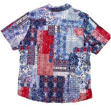Load image into Gallery viewer, Allison Daley Shirt Womens 10 Patchwork AOP Patriotic Mature Button Down
