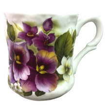 Load image into Gallery viewer, Fine Bone China Mug Floral Pansy Purple Allyn Nelson Collection England
