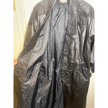 Load image into Gallery viewer, Vintage Paris Sport Club Trench Coat Womens Medium Black Leather Lined 90's 46"
