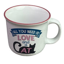 Load image into Gallery viewer, Cat Mug Enameled Love Camping Coffee Cup NIB
