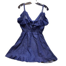 Load image into Gallery viewer, Dollhouse Dress Womens Large Ruffle Sundress Strappy Flirty Spaghetti Denim Blue
