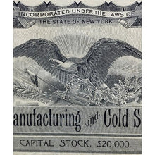 Load image into Gallery viewer, Antique 1898 Stock Certificate Patchogue Ice Manufacturing Cold Storage Company
