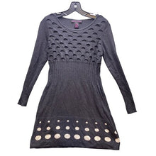 Load image into Gallery viewer, Elena Wang Dress Womens Small Charcoal Gray Angora Viscose Cutout Knit Polka Dot
