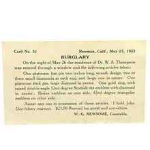 Load image into Gallery viewer, 1923 Reward Postcard for Burglary Antique Ephemera Postmarked California Sheriff
