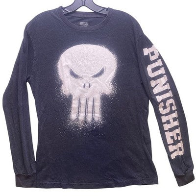 Marvel The Punisher Shirt Mens Medium Spell Out Sleeve Hit Skull Grunge