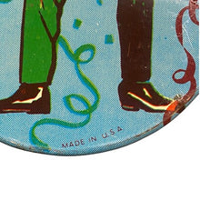 Load image into Gallery viewer, Four 4 Vintage Tin Litho Noise Makers Clacker Clown Wooden Handles Festival USA
