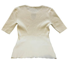 Load image into Gallery viewer, Tahari Sweater Womens Medium Keyhole Ribbed Knit Top Fitted Short Sleeve Ivory
