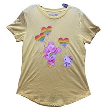 Load image into Gallery viewer, Hello Kitty x Care Bears Shirt Womens Large Collab Rainbow Balloons Yellow
