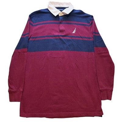 Nautica Shirt Mens Extra Large Rugby Preppy Academia Costal Maroon Navy Blue
