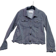 Load image into Gallery viewer, Cupcakes and Cashmere Jacket Womens Large Striped Denim Button Frayed Grunge
