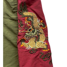 Load image into Gallery viewer, SQZ Shorts Womens 13/14 Olive Green Red Nylon Embroidered Dragon Athleisure
