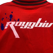 Load image into Gallery viewer, ROYGBIV Varsity Jacket Mens Extra Large Y2K Spell Out Velvet Snaps Hip Hop
