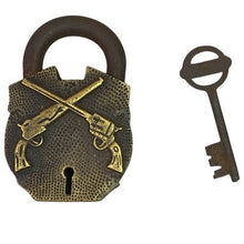 Load image into Gallery viewer, Cowboy Western Padlock Guns Lock with Key Rustic Decor Collectible

