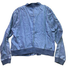 Load image into Gallery viewer, Anthropologie Jacket Womens Large Denim Bomber Snap Preppy Academia Everyday NWT
