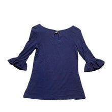 Load image into Gallery viewer, Lilly Pulitzer Shirt Womens Extra Small Navy Bell Sleeve Spandex Stretch Waverly

