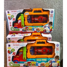 Load image into Gallery viewer, Semi-Truck Trailer Playset Lights Music Racecar Toy Toolbox Kids 3+ 36 Pieces
