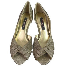 Load image into Gallery viewer, Nina New York Shoes Womens 7M Gold Glitter Open Toe Heels Cocktail Festival
