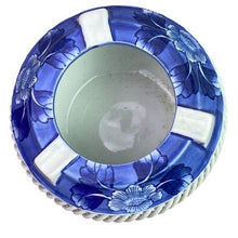 Load image into Gallery viewer, Antique Japanese Ashtray Porcelain Blue White Floral Lattice Stamped Trinkets
