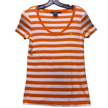 Load image into Gallery viewer, Ralph Lauren Shirt Womens Medium Sport Orange Striped V Neck Preppy Academia
