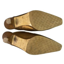 Load image into Gallery viewer, Prevata Shoes Womens 7 Gold Italian Mules Heels Metallic Festival Party Career
