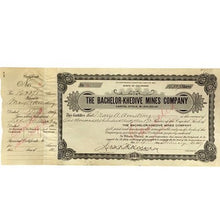Load image into Gallery viewer, Antique 1908 Mining Stock Certificate Bachelor Khedive Mines Collectible
