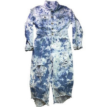 Load image into Gallery viewer, Fashion Nova Jumpsuit Womens Large Denim Tie Dye Thrashed Streetwear Cropped

