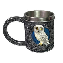 Load image into Gallery viewer, Owl Tankard Mug Fantasy Stainless Steel Nordic Tribal Filigree
