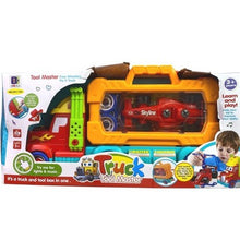 Load image into Gallery viewer, Semi-Truck Trailer Playset Lights Music Racecar Toy Toolbox Kids 3+ 36 Pieces
