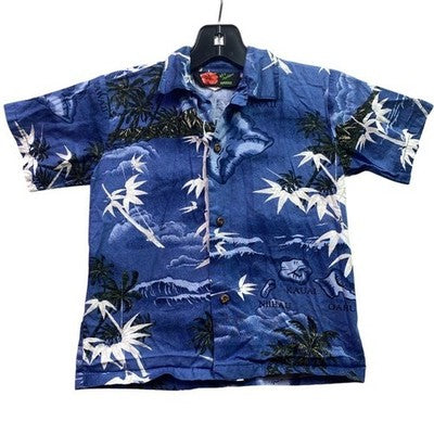 Hawaiian Shirt Boys 6 Hawaii Islands Palm Trees Beachy Coastal Button Down