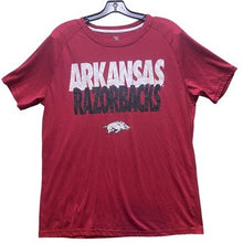 Load image into Gallery viewer, Arkansas Razorbacks Shirt Mens Large College Spell Out Logo Short Sleeve Red
