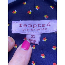 Load image into Gallery viewer, Tempted Los Angeles Blouse Womens 2XL Navy Blue Bloomcore Mature Ruffle Tie
