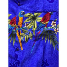 Load image into Gallery viewer, Vintage Hawaiian Shirt Mens Medium Blue AOP Parrot Wrap Around Costal Beachy
