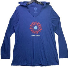 Load image into Gallery viewer, Life is Good Shirt Womens Large Patriotic Daisy Hood Mature Everyday Streetwear
