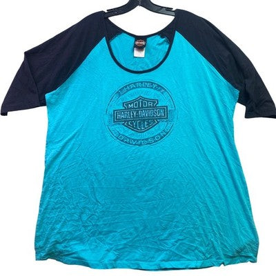 Harley Davidson Shirt Womens 2XL Raglan Knoxville TN Spell Out Grunge Motorcycle